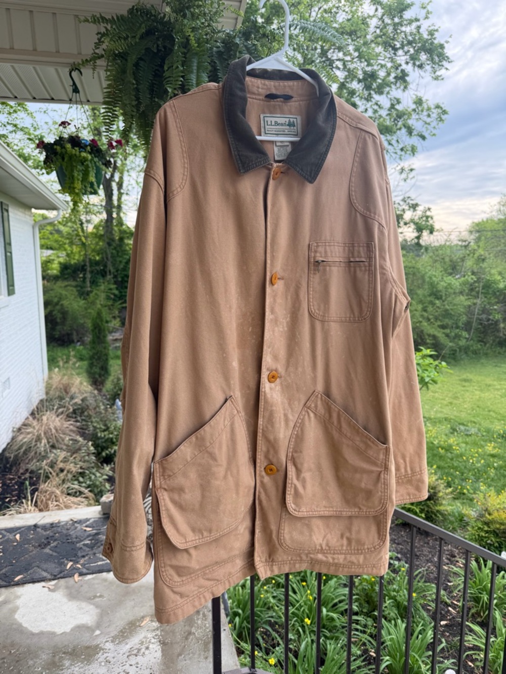 L.L.‎ Bean Barn Coat Jacket XXL Tall Tan Canvas Chore Coat Plaid Lined Workwear